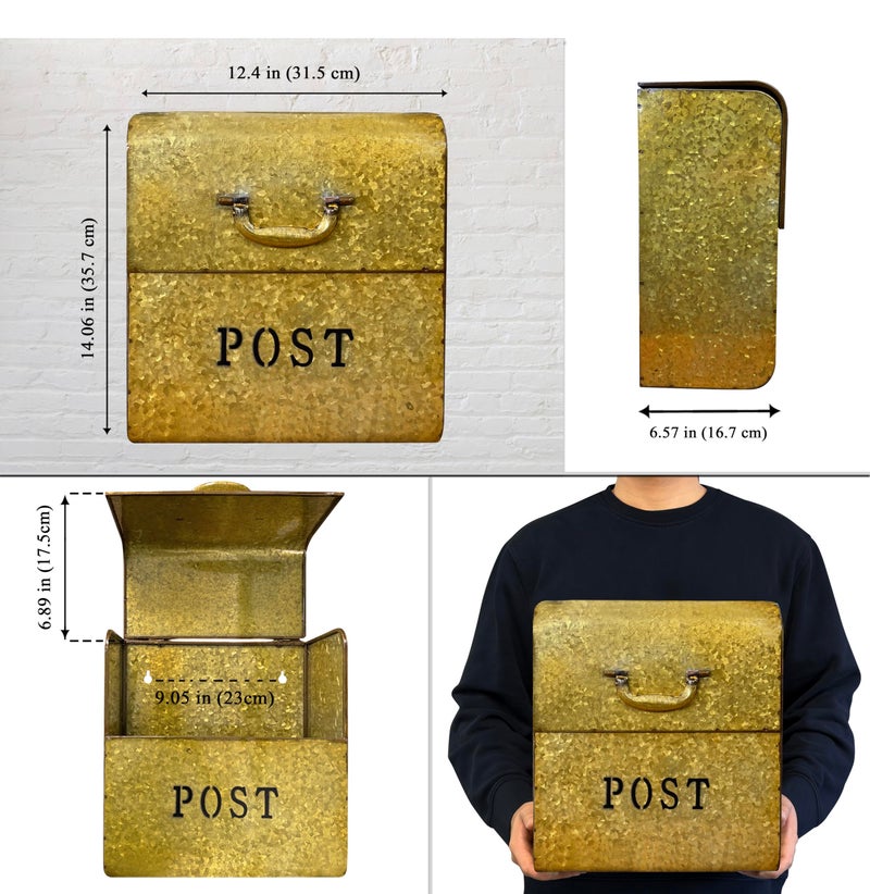 NACH CJ Large Mailbox with Powder Coated Finish, Wall Mount Mailboxes for Outside, Rust Resilient Metal Mailbox for Parcels, 12.6 x 6.9 x 14.2 Inches, Metallic Gold, FZ-M1002 - Image 3